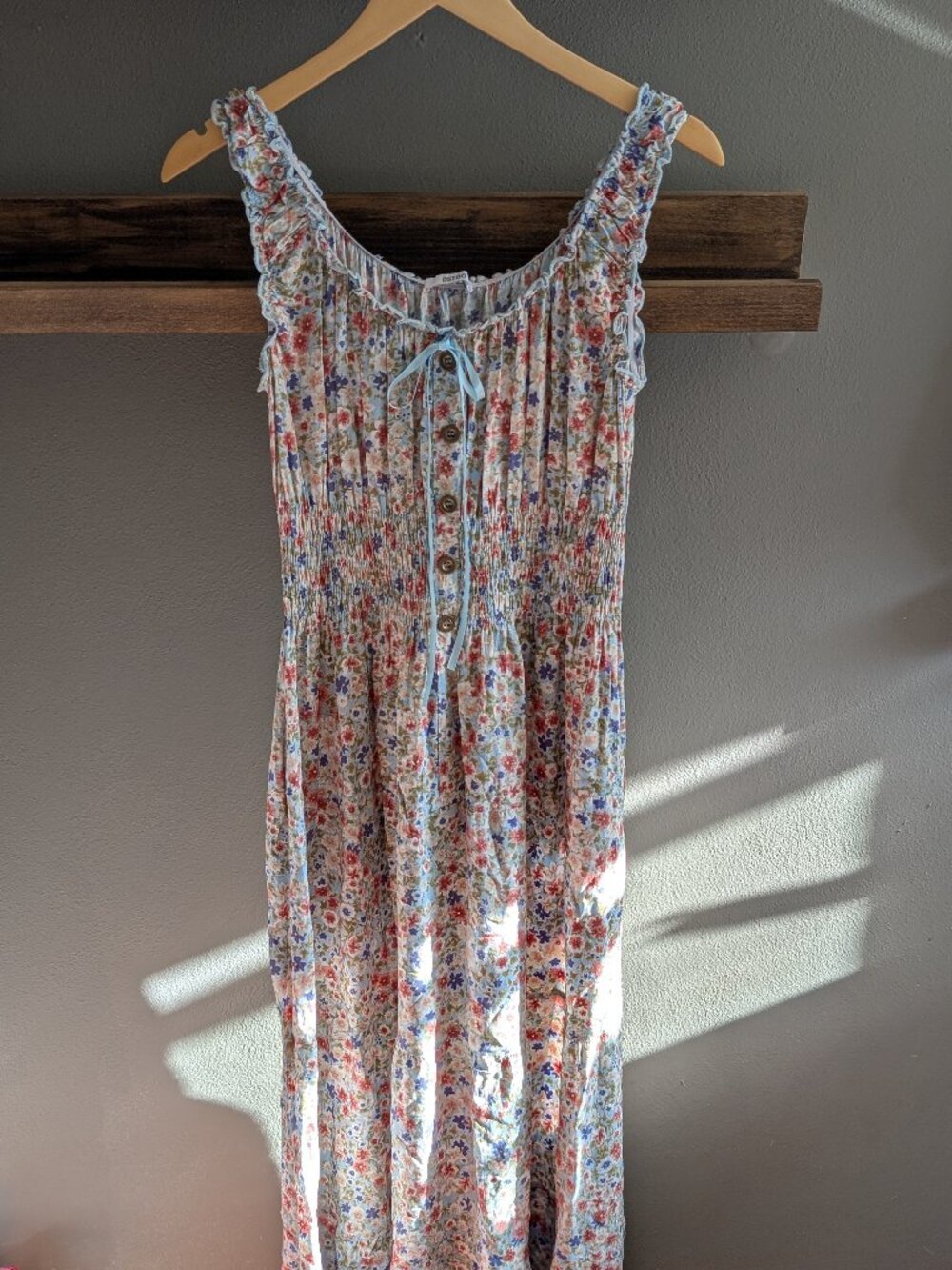 Cottagecore Floral Smocked Milkmaid Maxi Dress L 100% Viscose - Picture 2 of 7